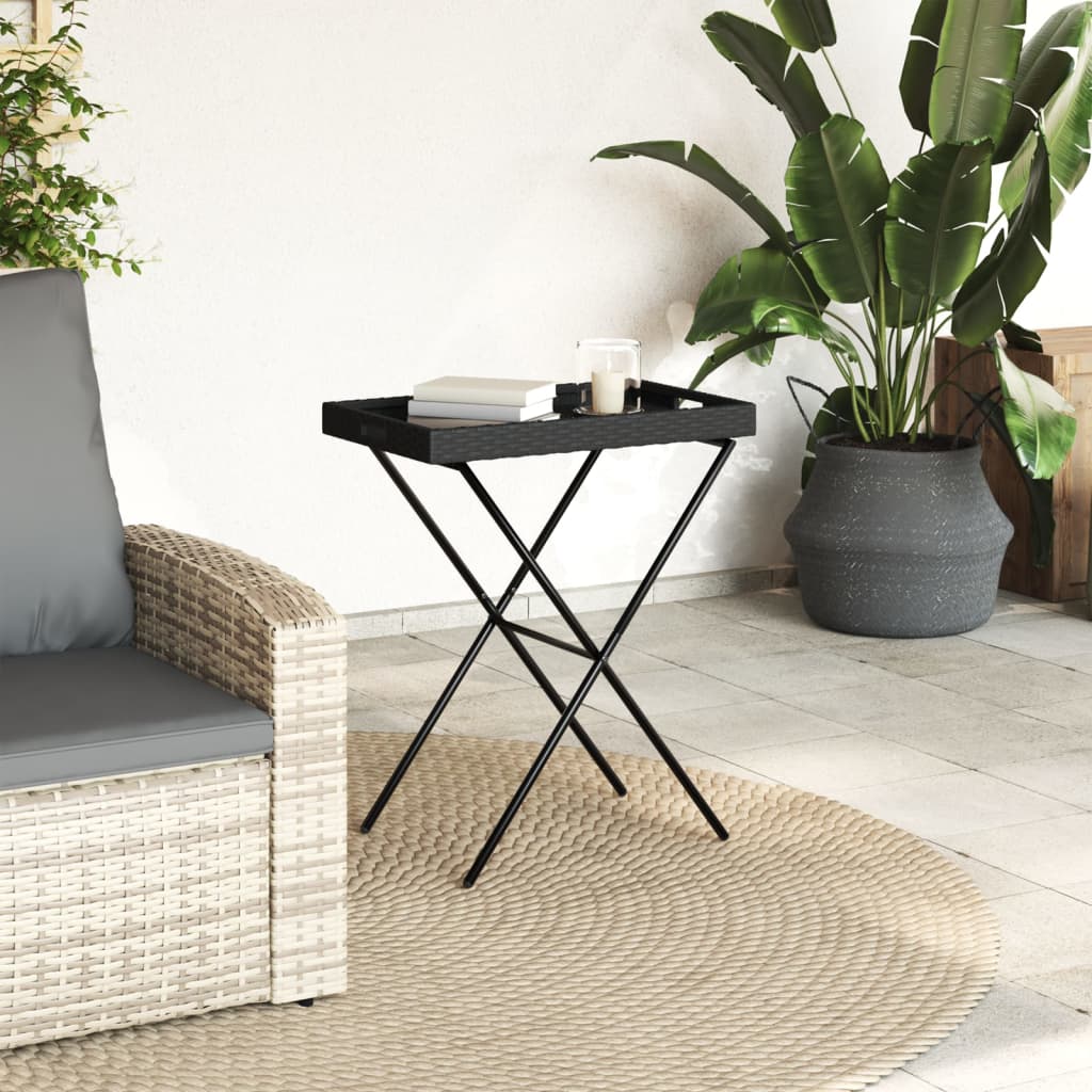Sklopivi stol s pladnjem crni 65 x 40 x 75 cm od poliratana