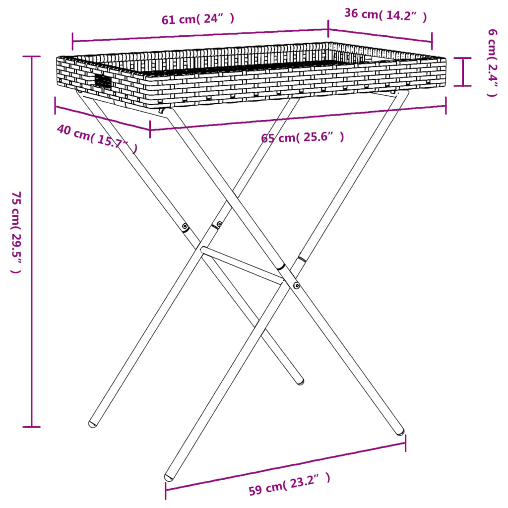 Sklopivi stol s pladnjem bež 65 x 40 x 75 cm od poliratana