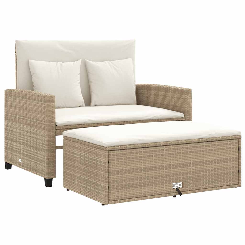 Vrtni dvosjed s jastucima bež od poliratana Beige and cream