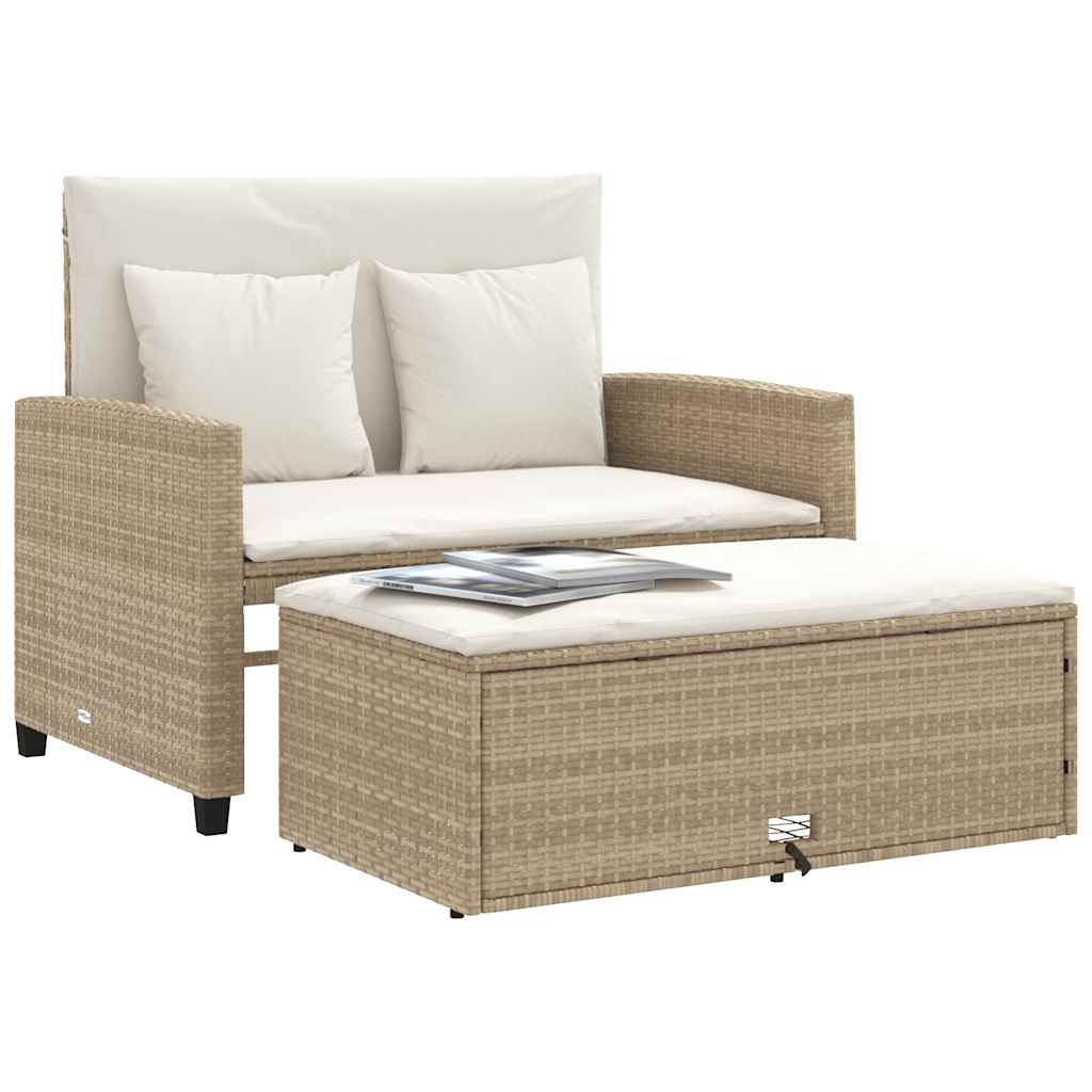 Vrtni dvosjed s jastucima bež od poliratana Beige and cream