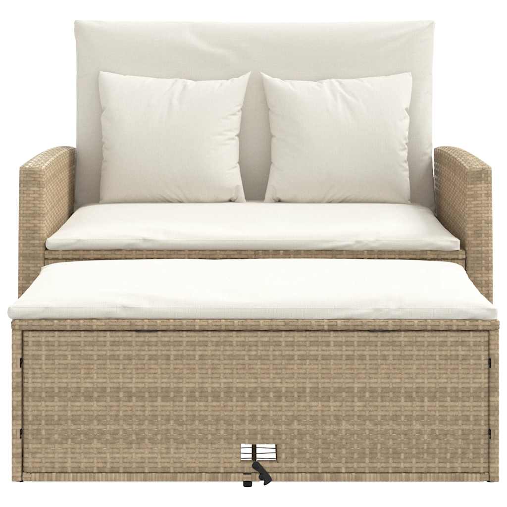 Vrtni dvosjed s jastucima bež od poliratana Beige and cream