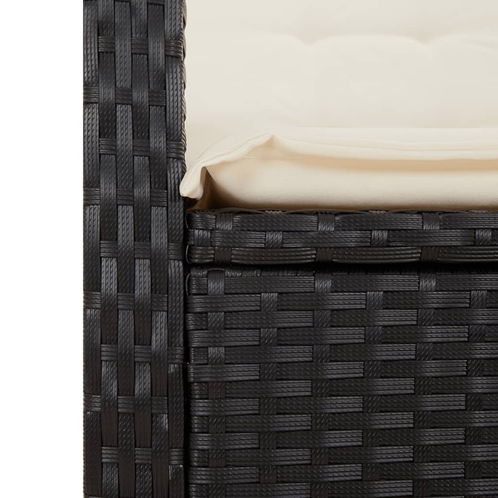 3-dijelni bistro set s jastucima crni od poliratana
