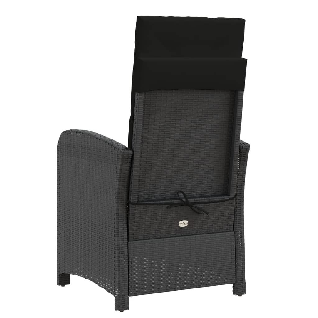 3-dijelni bistro set s jastucima crni od poliratana