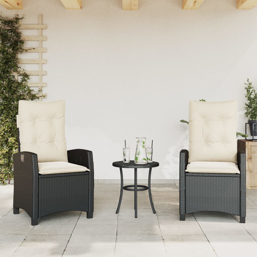 3-dijelni bistro set s jastucima crni od poliratana