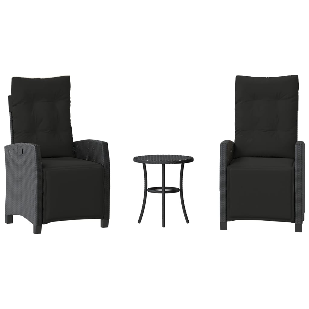 3-dijelni bistro set s jastucima crni od poliratana
