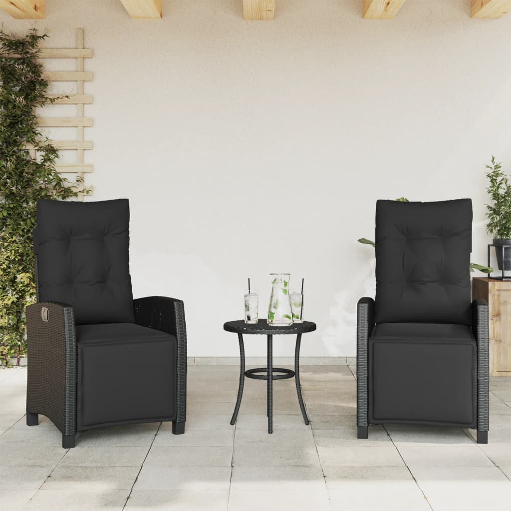 3-dijelni bistro set s jastucima crni od poliratana Crna