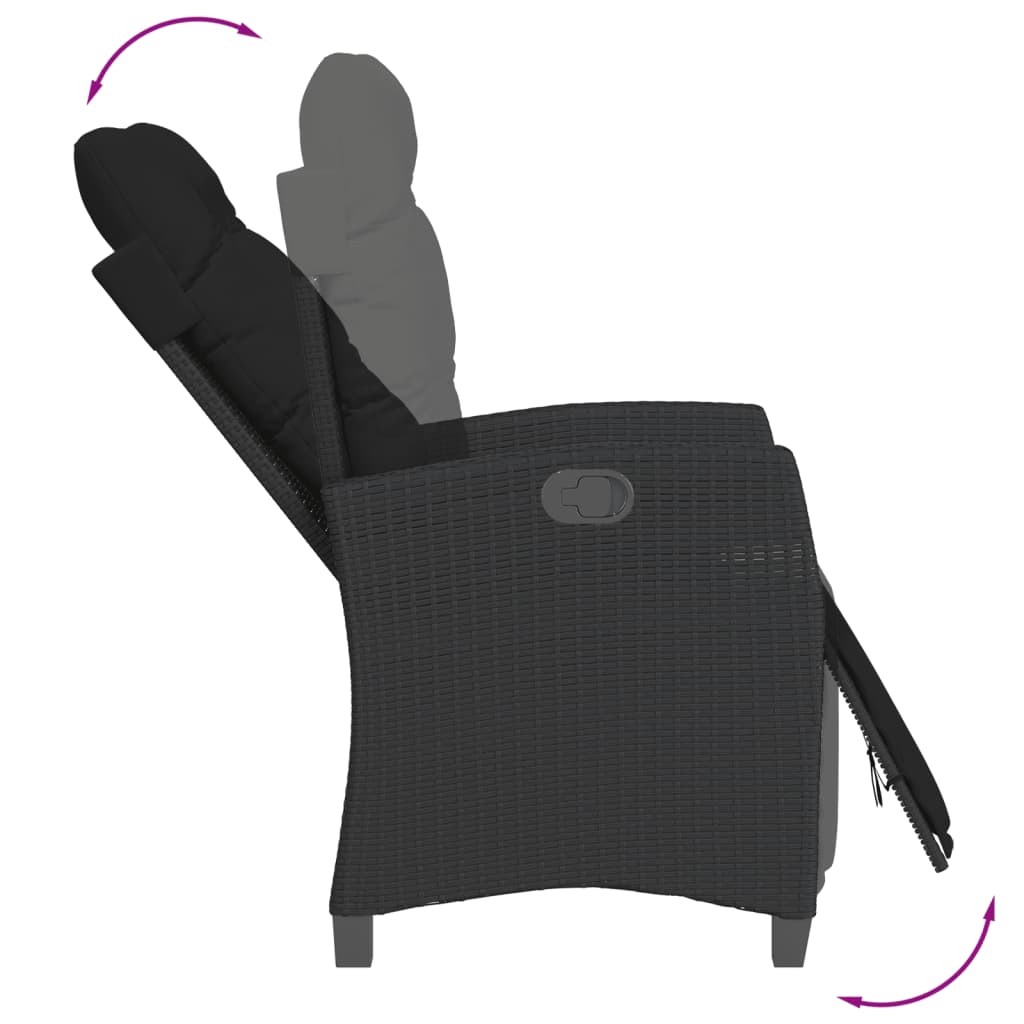 3-dijelni bistro set s jastucima crni od poliratana