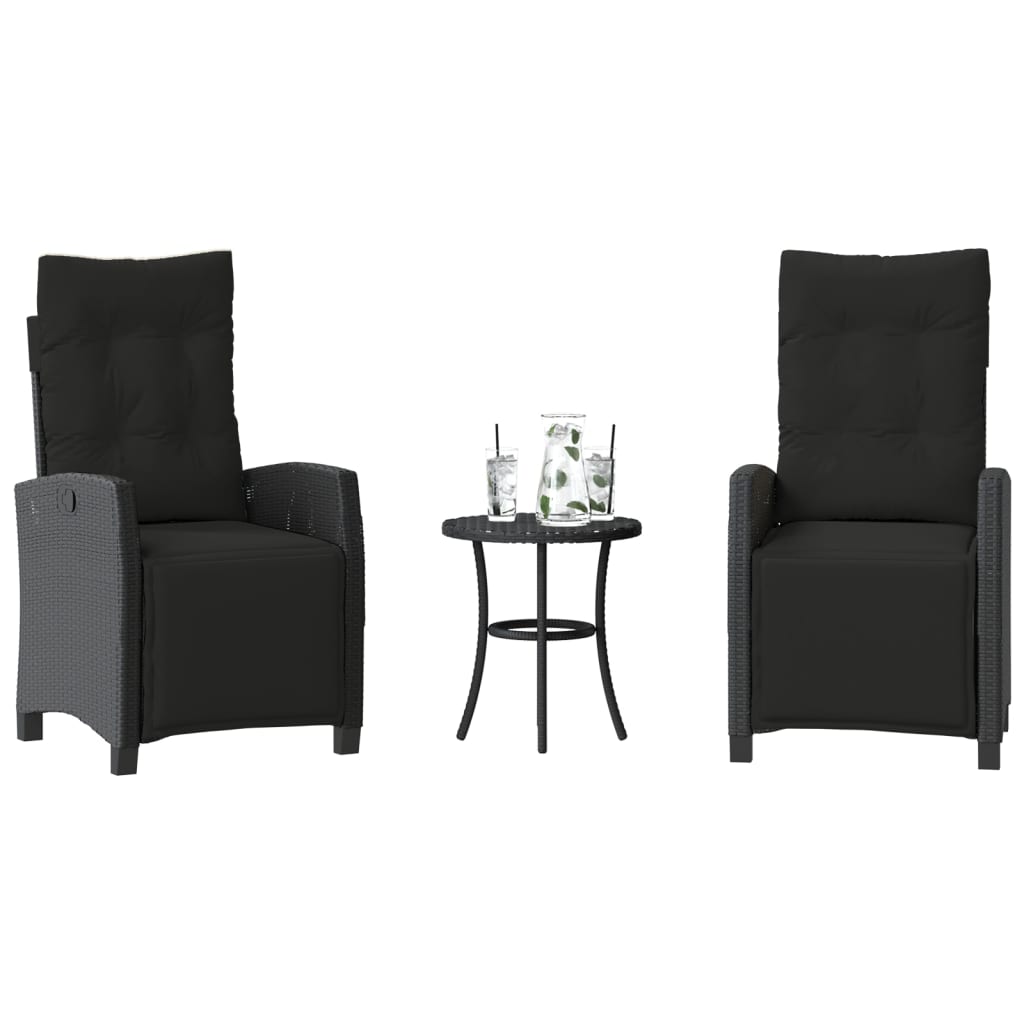 3-dijelni bistro set s jastucima crni od poliratana Crna