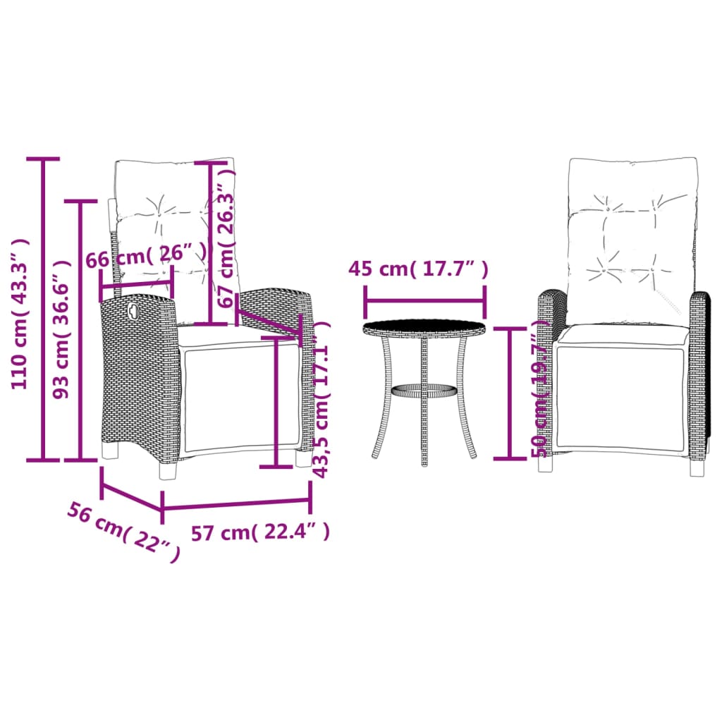 3-dijelni bistro set s jastucima bež od poliratana