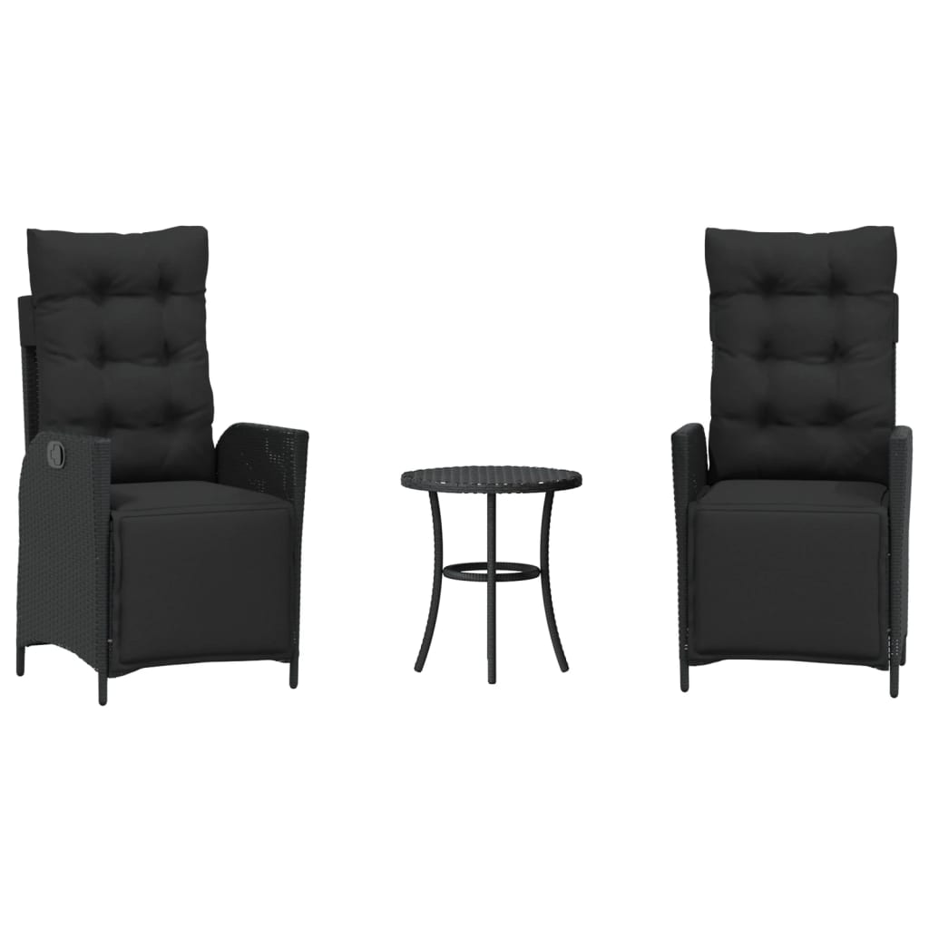 3-dijelni bistro set s jastucima crni od poliratana