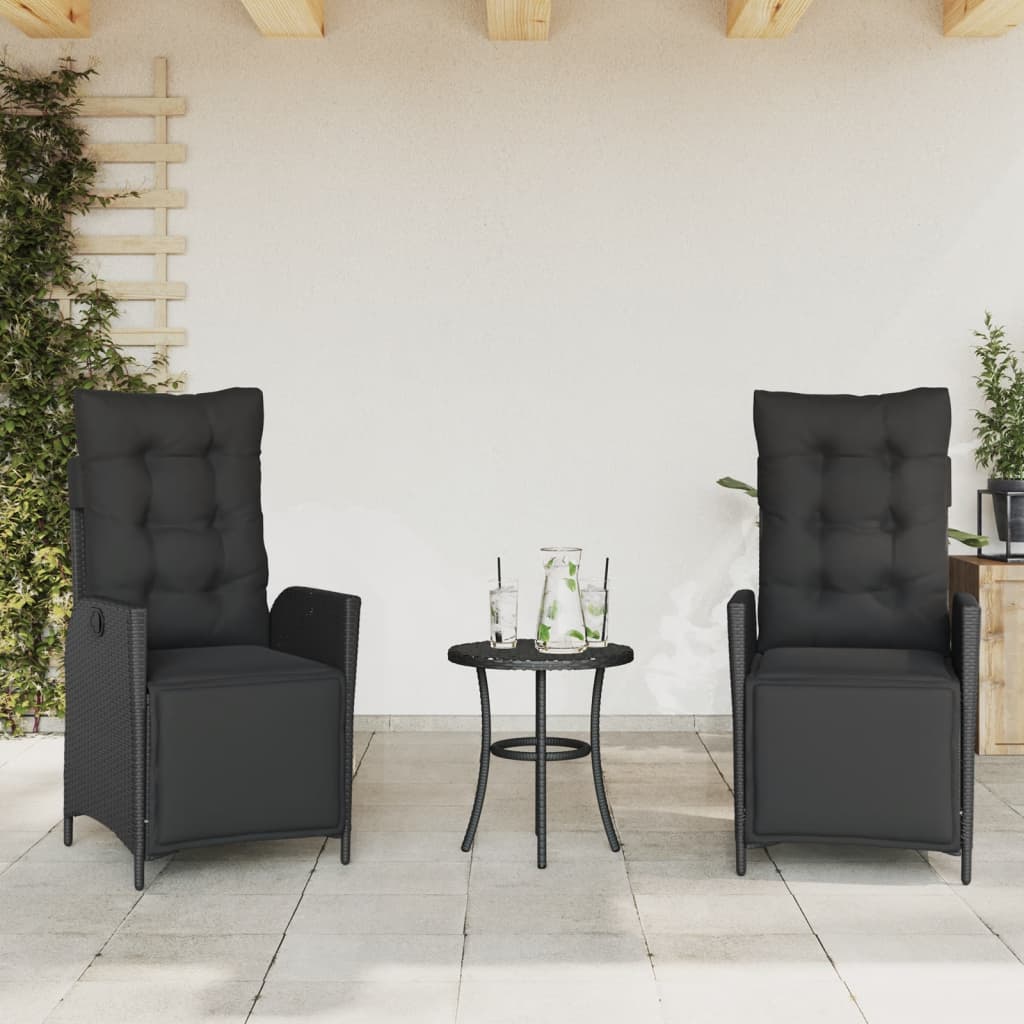 3-dijelni bistro set s jastucima crni od poliratana