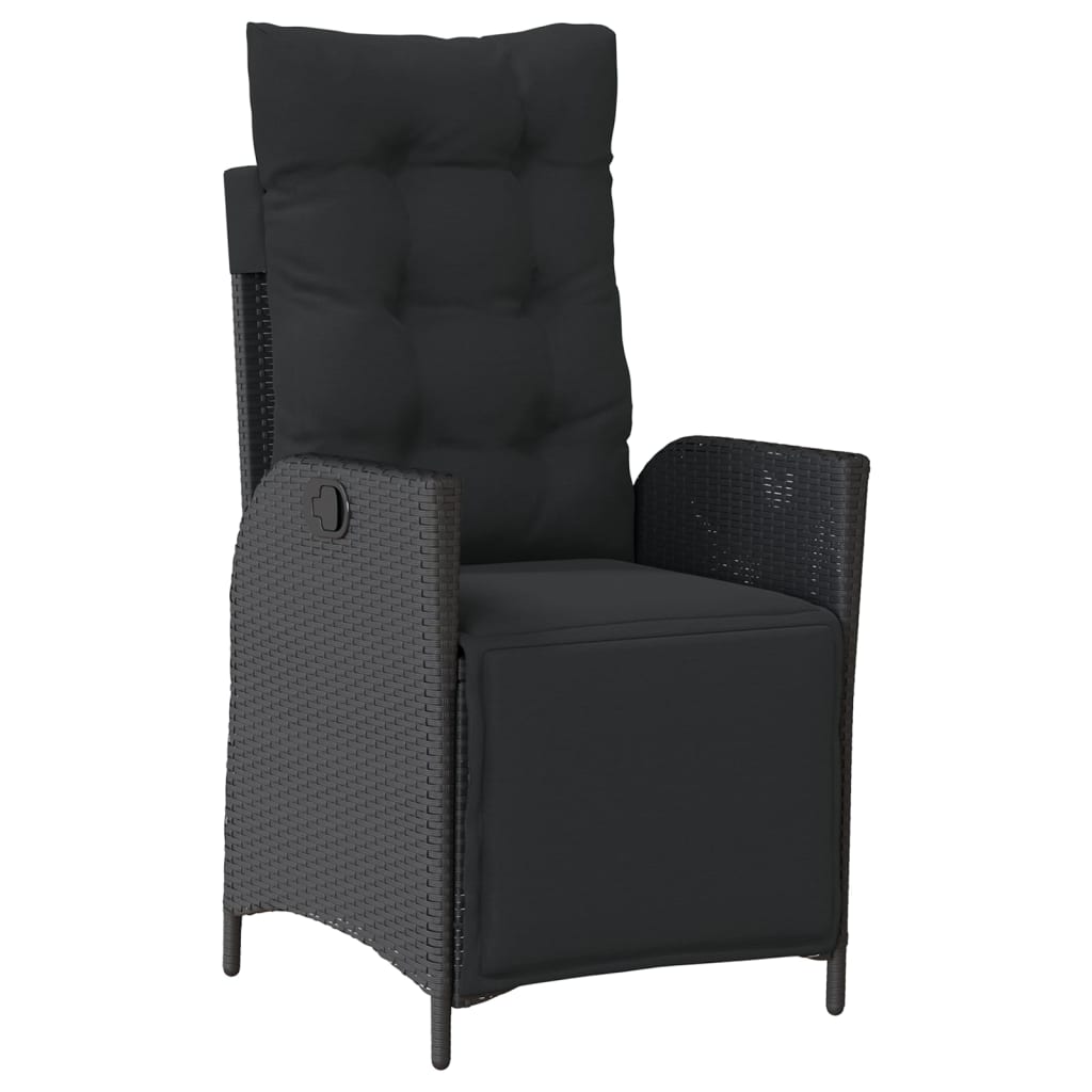 3-dijelni bistro set s jastucima crni od poliratana