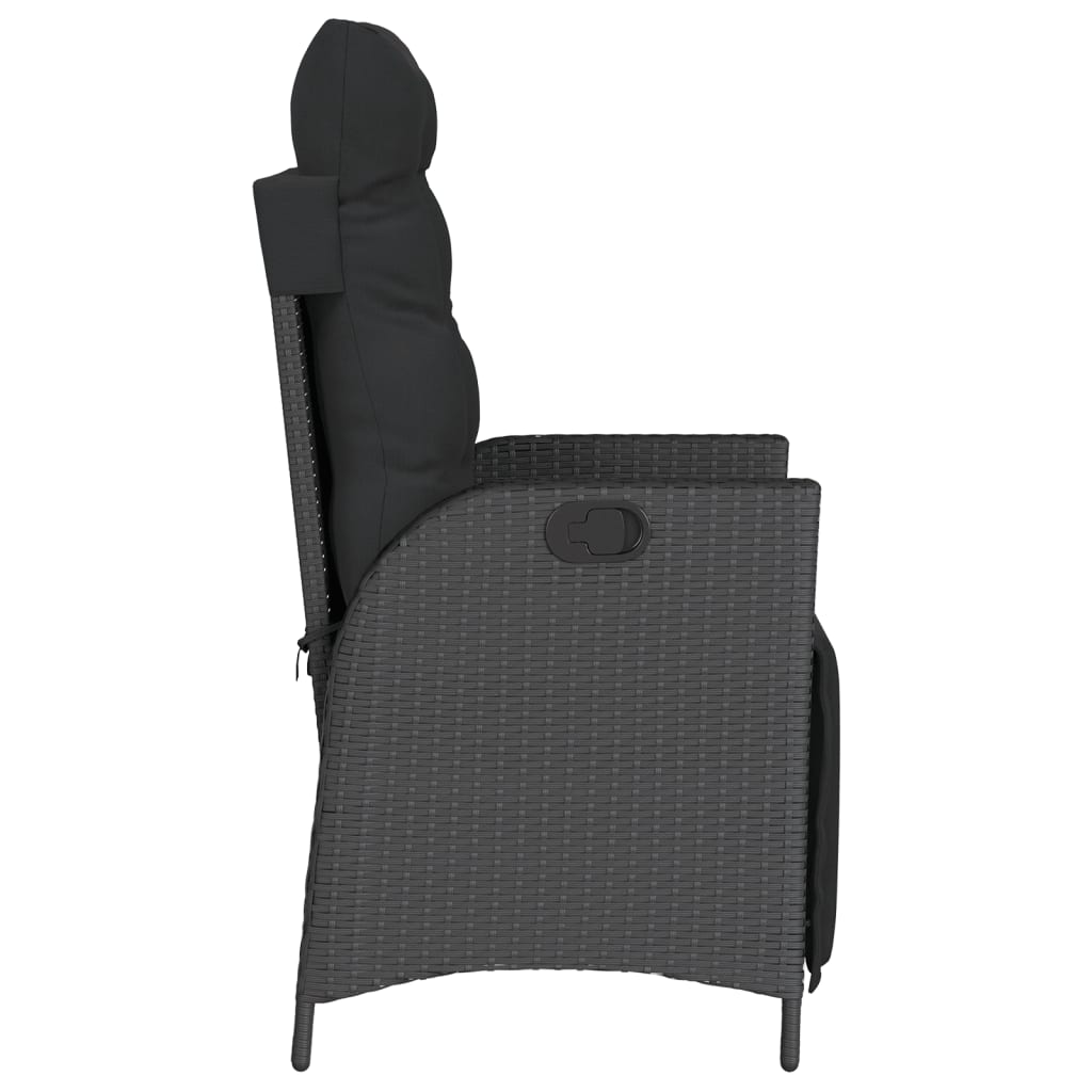 3-dijelni bistro set s jastucima crni od poliratana