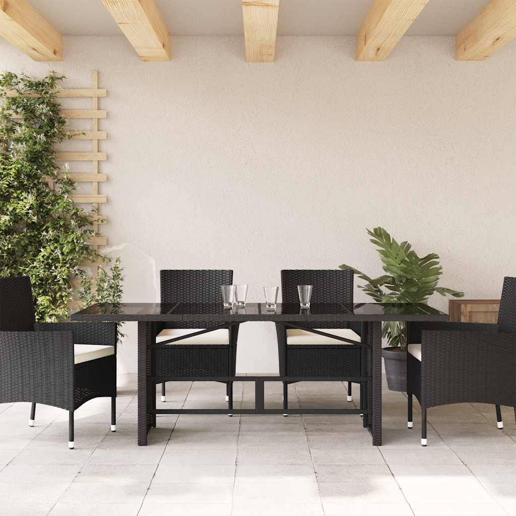 Vrtni stol sa staklenom pločom crni 190x80x74 cm od poliratana