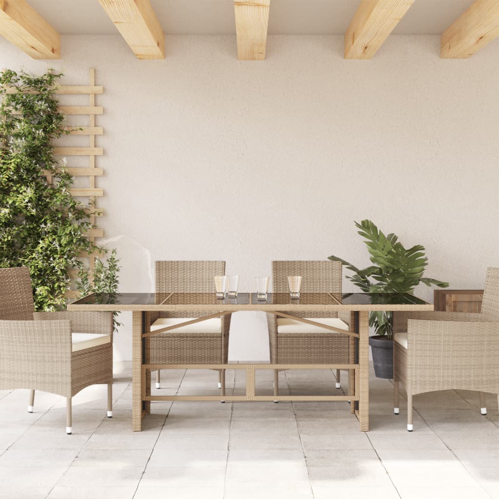 Vrtni stol sa staklenom pločom bež 190x80x74 cm od poliratana