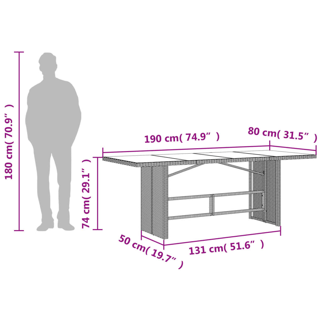 Vrtni stol sa staklenom pločom bež 190x80x74 cm od poliratana