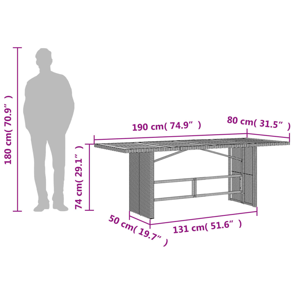 Vrtni stol s pločom od drva bagrema bež 190x80x74 cm poliratan