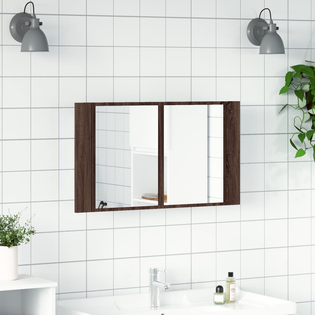 LED kupaonski ormarić s ogledalom boja hrasta 80x12x45 akrilni