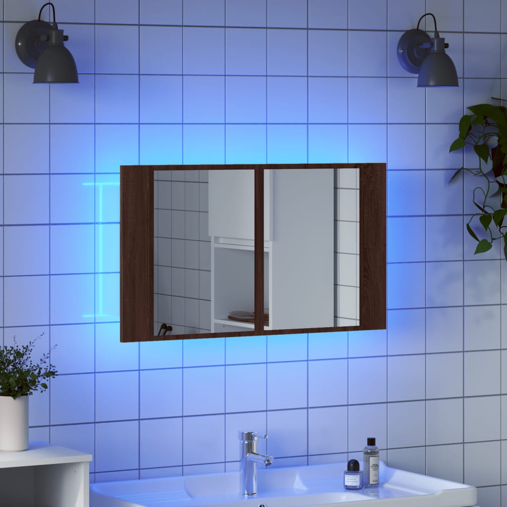 LED kupaonski ormarić s ogledalom boja hrasta 80x12x45 akrilni