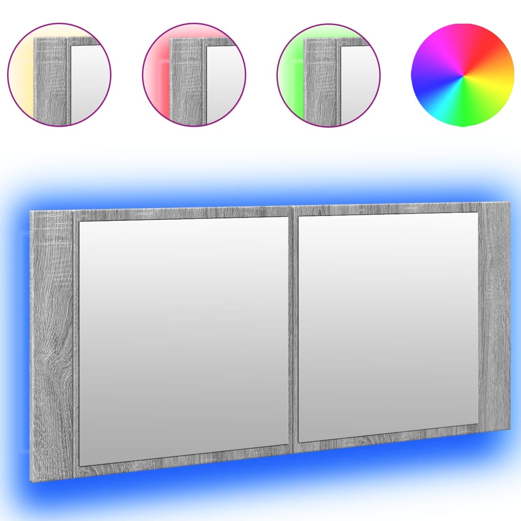 LED kupaonski ormarić s ogledalom siva boja hrasta 100x12x45 cm