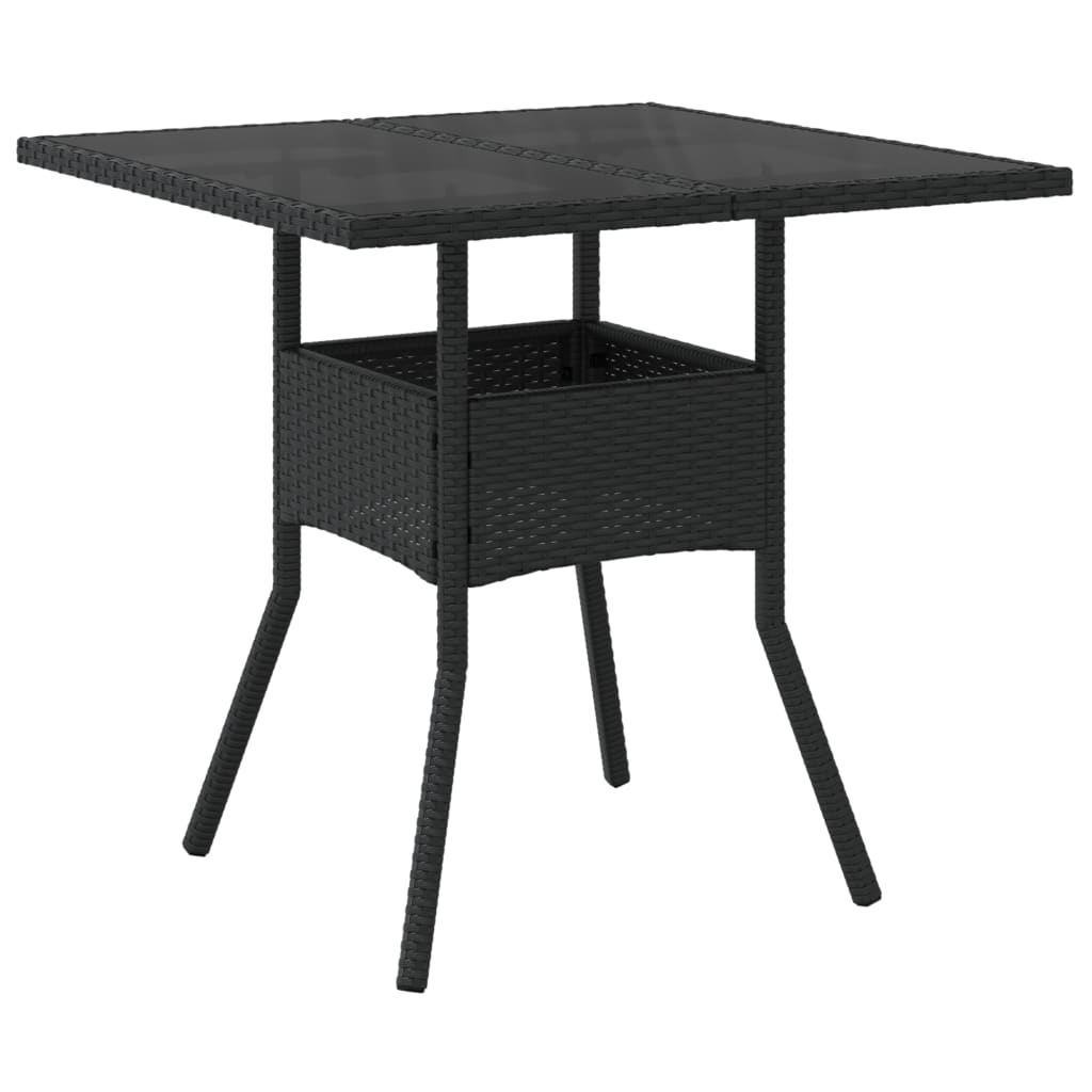 Vrtni stol sa staklenom pločom crni 80x80x75 cm od poliratana