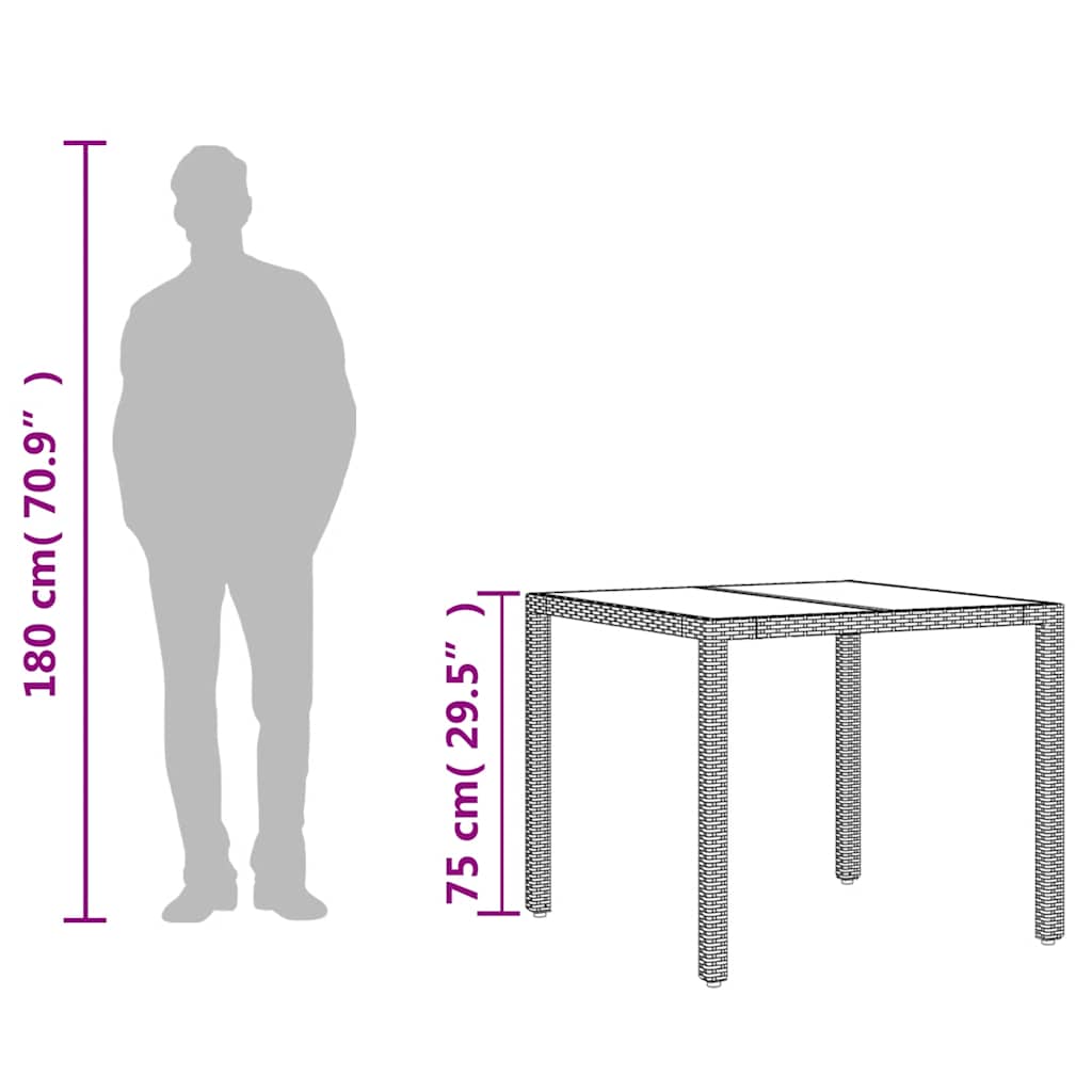Vrtni stol sa staklenom pločom bež 90x90x75 cm od poliratana