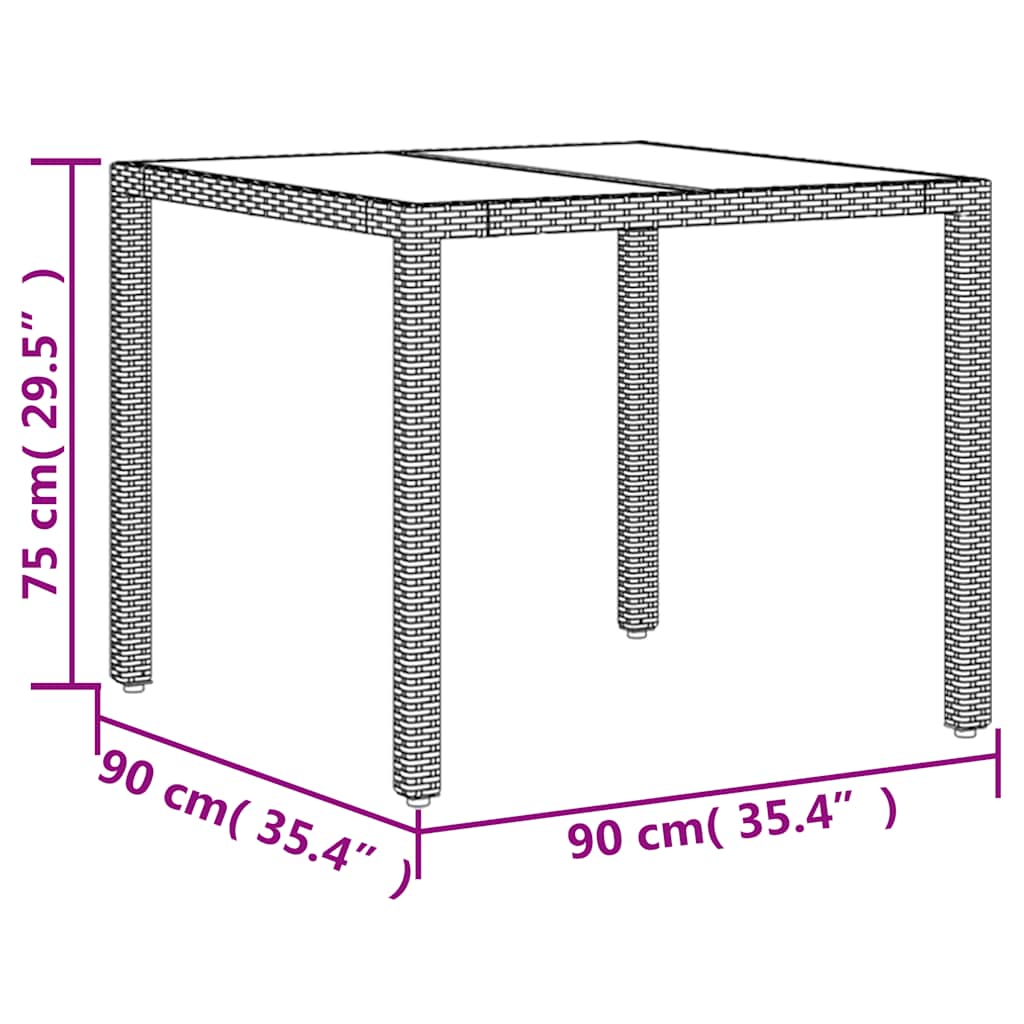 Vrtni stol sa staklenom pločom bež 90x90x75 cm od poliratana