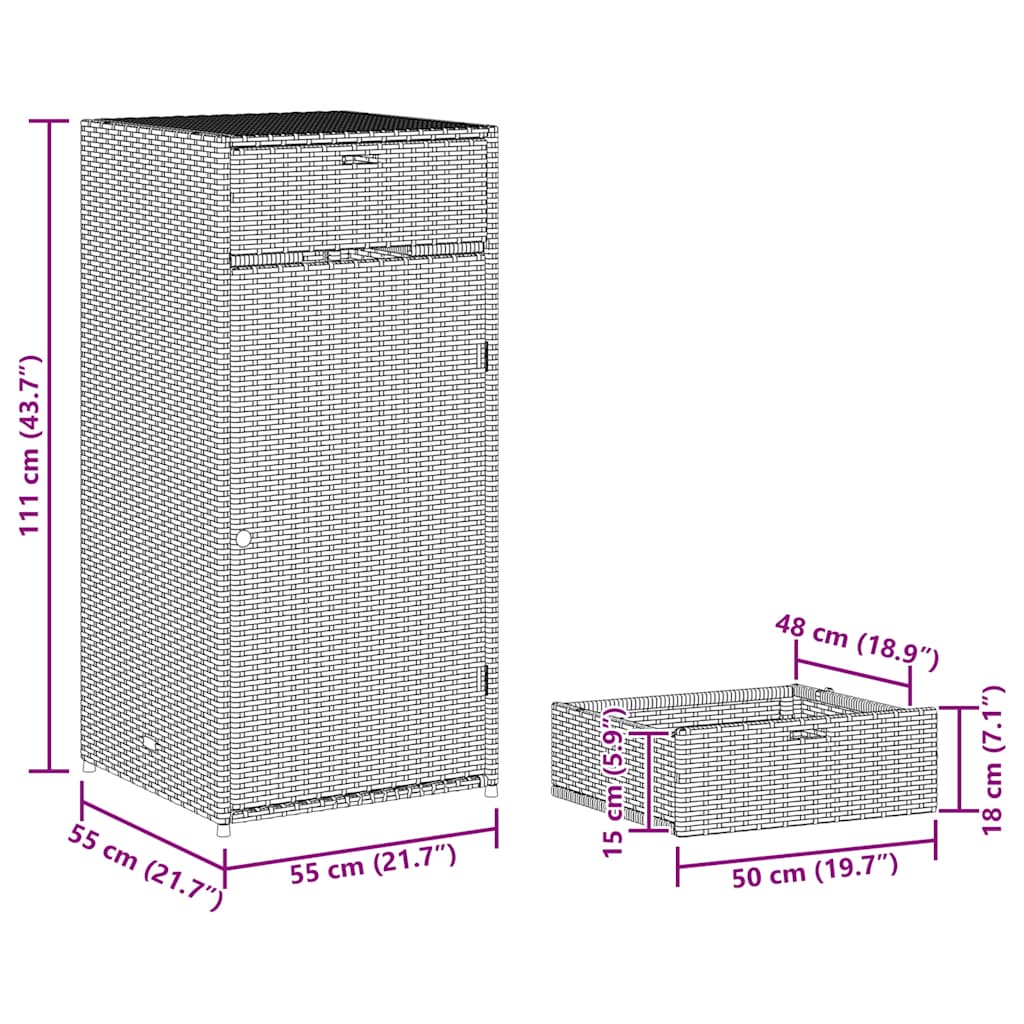 Vrtni ormarić za pohranu crni 55 x 55 x 111 cm od poliratana