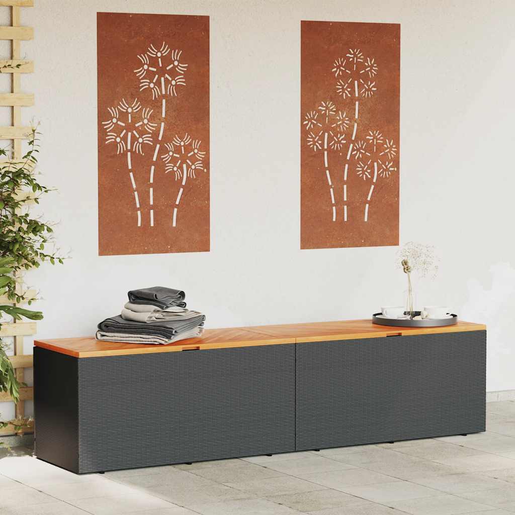 Vrtna kutija za pohranu crna 220x50x54 cm od poliratana i drva