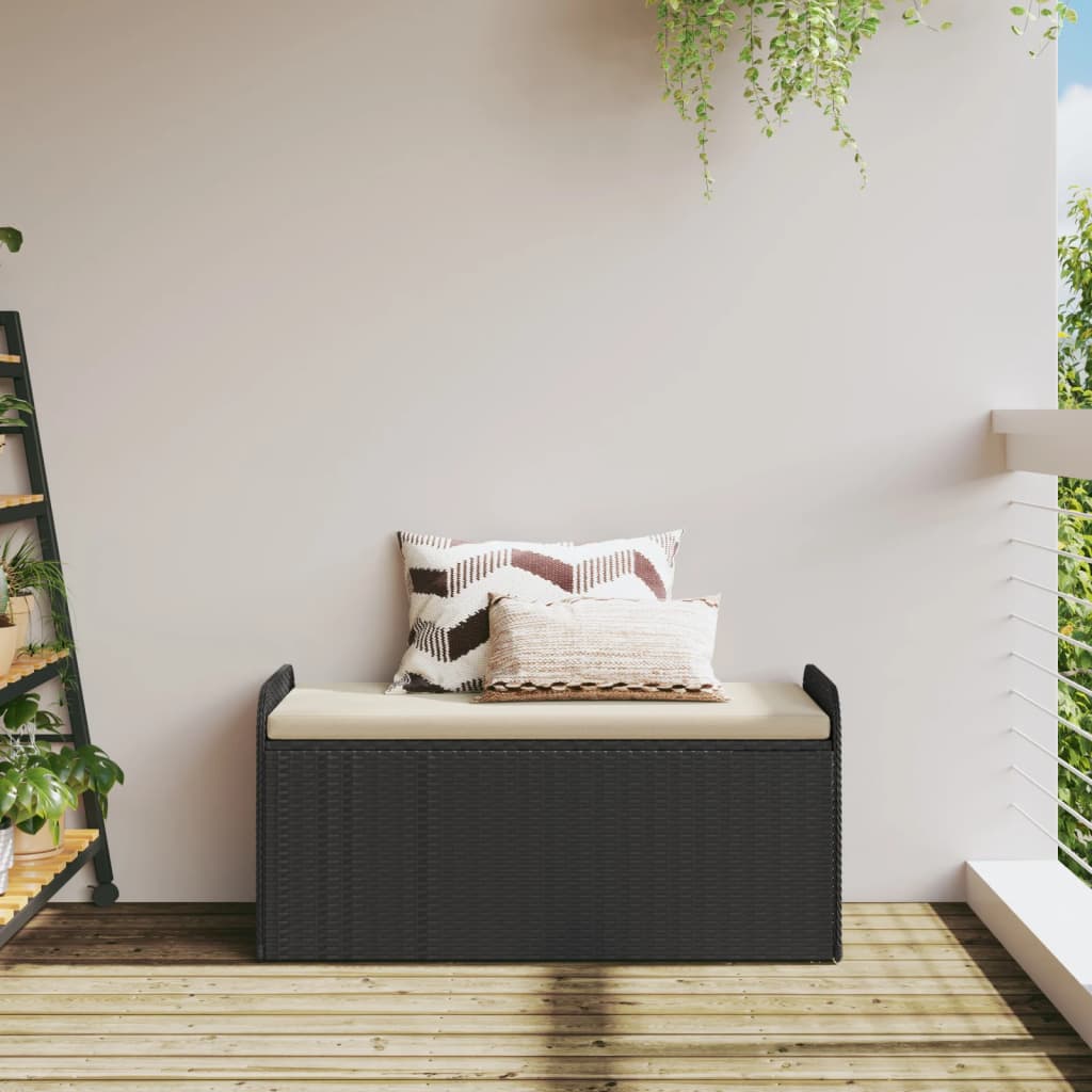 Klupa za pohranu s jastukom crna 115 x 51 x 52 cm od poliratana