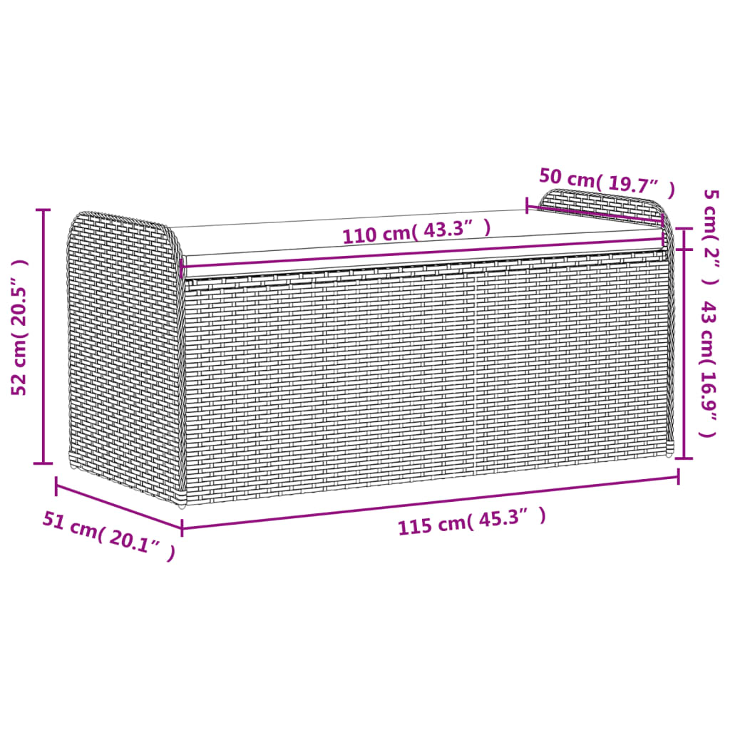 Klupa za pohranu s jastukom crna 115 x 51 x 52 cm od poliratana