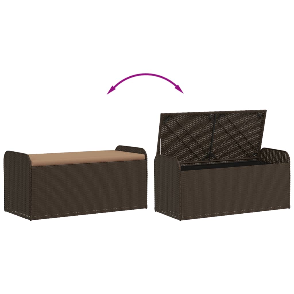 Klupa za pohranu s jastukom smeđa 115x51x52 cm od poliratana