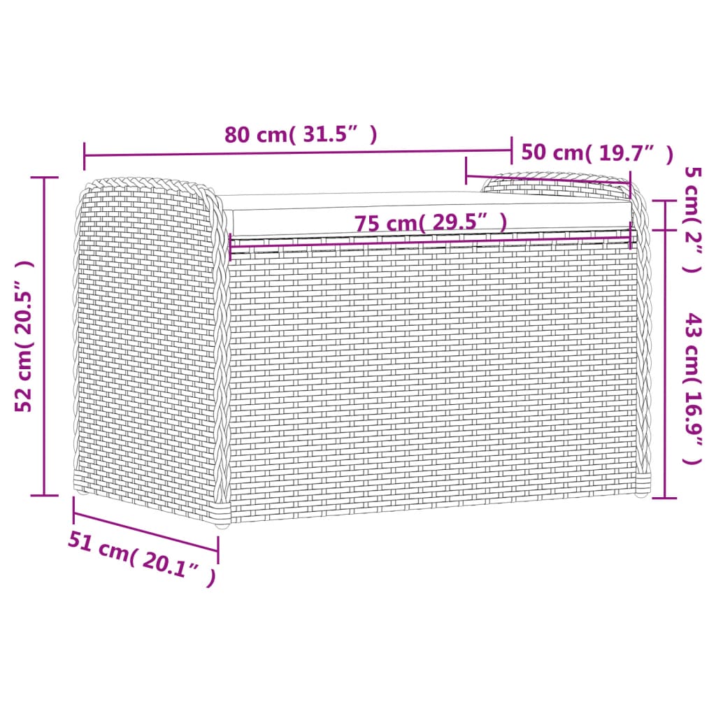 Klupa za pohranu s jastukom crna 80 x 51 x 52 cm od poliratana