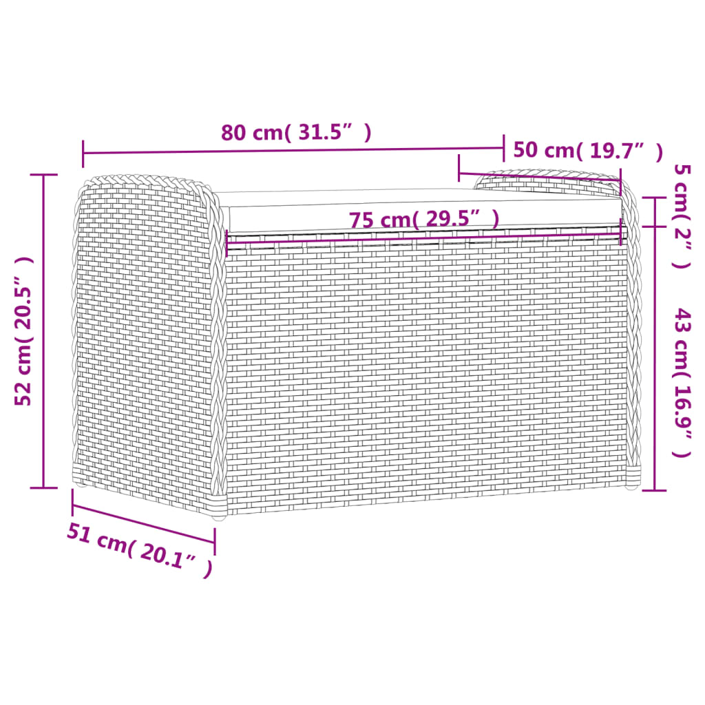 Klupa za pohranu s jastukom smeđa 80 x 51 x 52 cm od poliratana