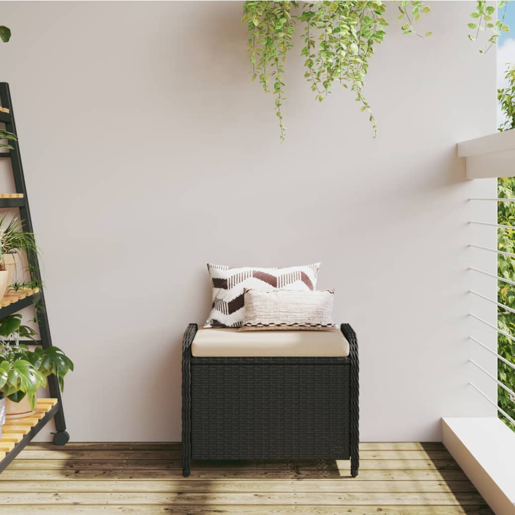 Vrtni tabure s jastukom crni 58x46x46 cm od poliratana
