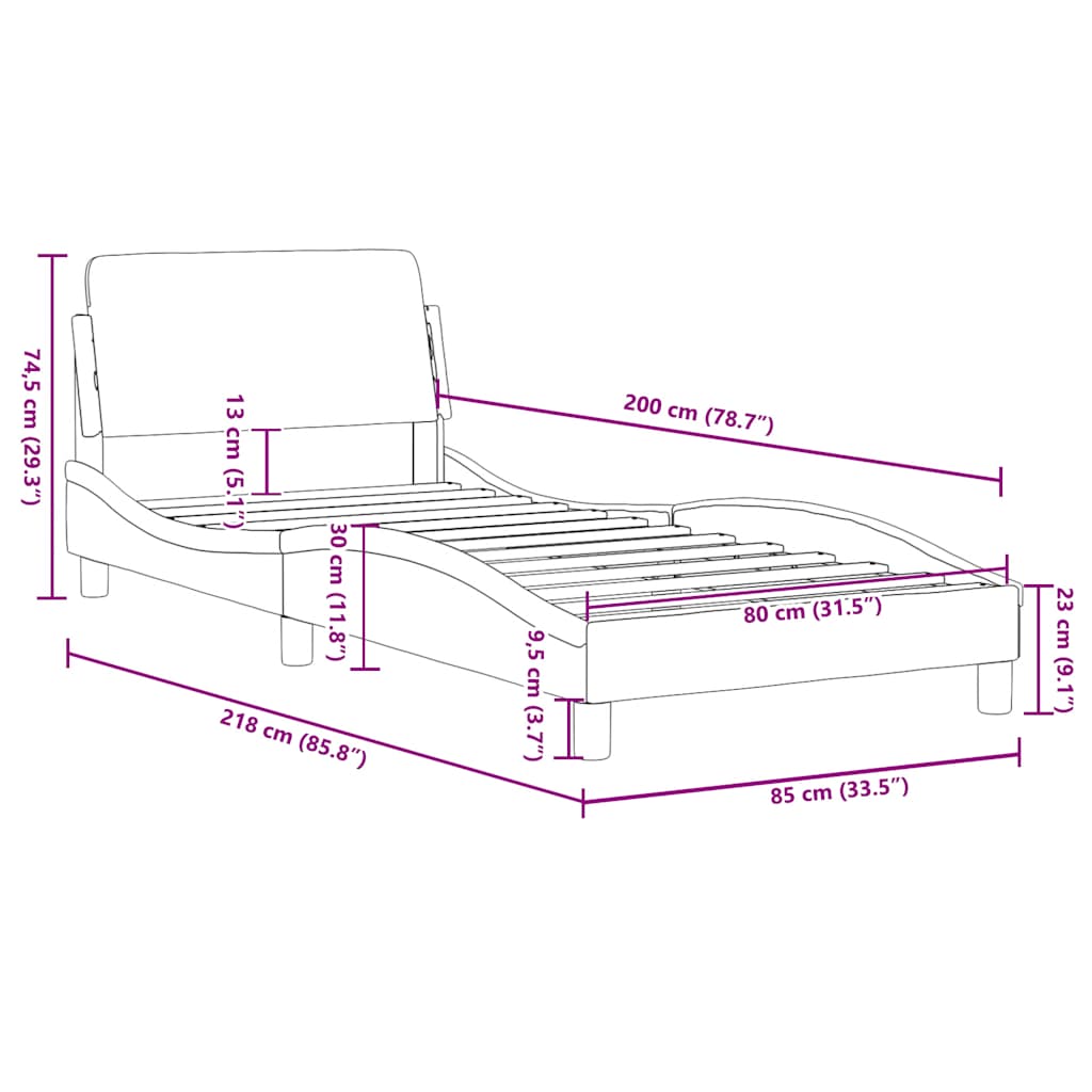 Okvir kreveta s uzglavljem Dover plavi 80 x 200 cm baršunasti