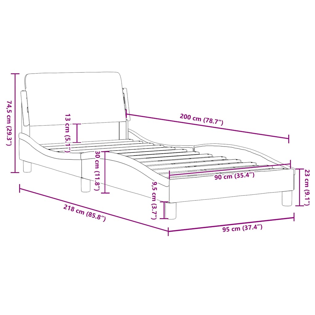 Okvir kreveta s uzglavljem Dover crni 90x200cm baršunasti