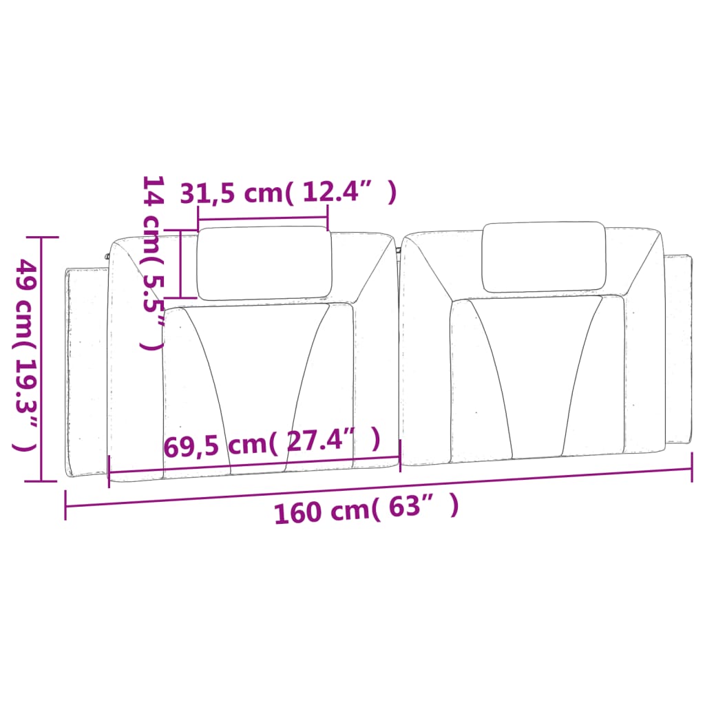 Jastuk za uzglavlje Viana bijelo-crni 160 cm od umjetne kože