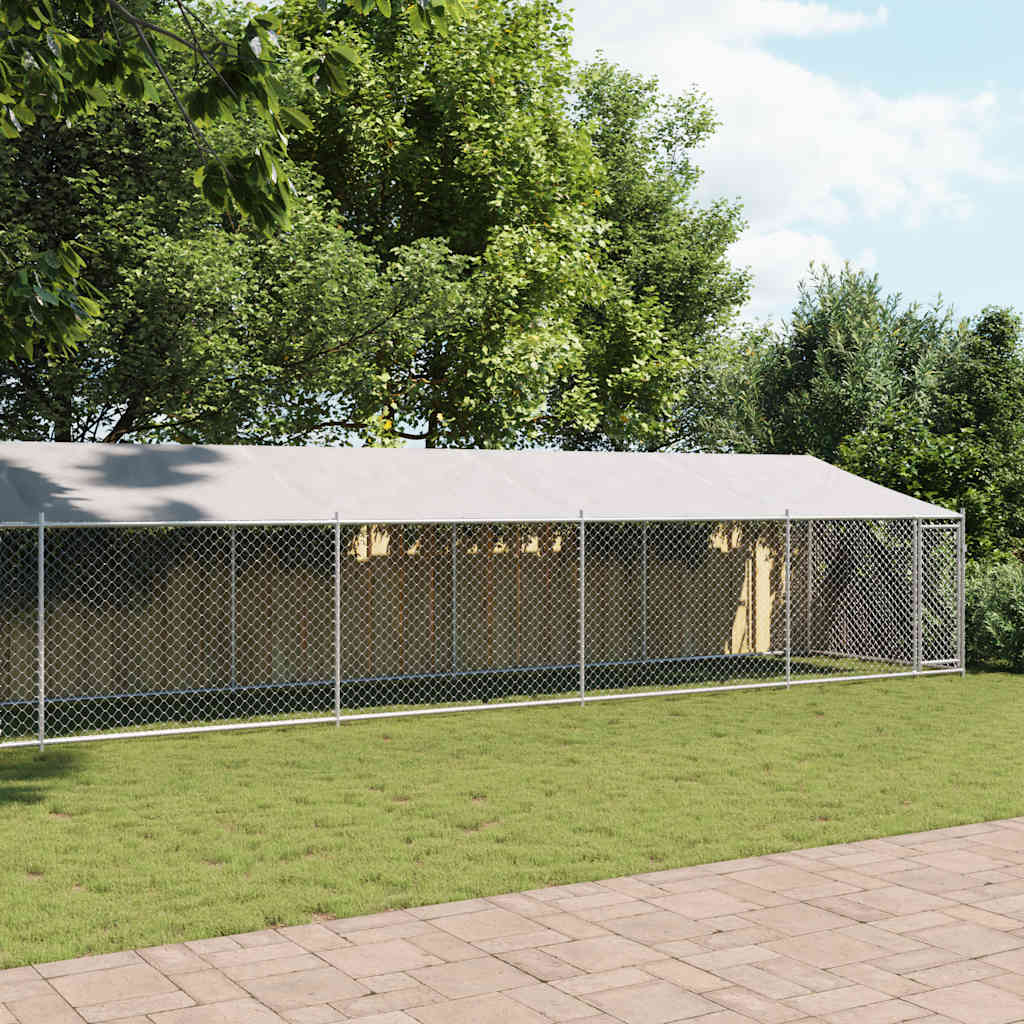 Kavez za pse s krovom i vratima sivi 12x2x2 m pocinčani čelik