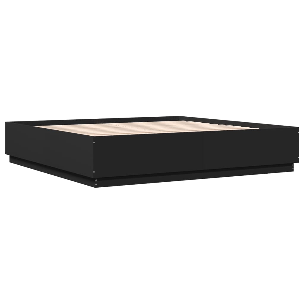 Okvir kreveta s LED svjetlima crni 200x200 cm konstruirano drvo