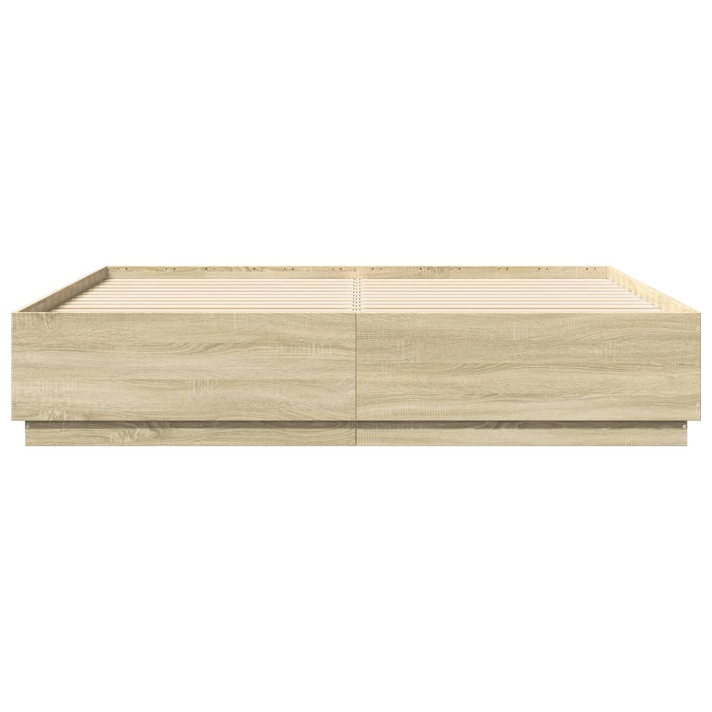 Okvir za krevet s LED svjetlima boja hrasta 200 x 200 cm drveni