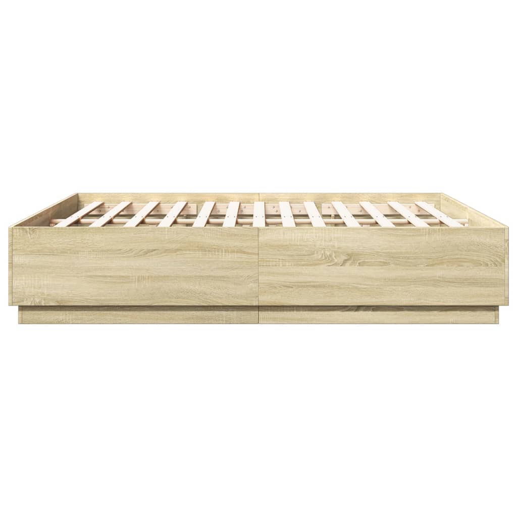 Okvir za krevet s LED svjetlima boja hrasta 200 x 200 cm drveni