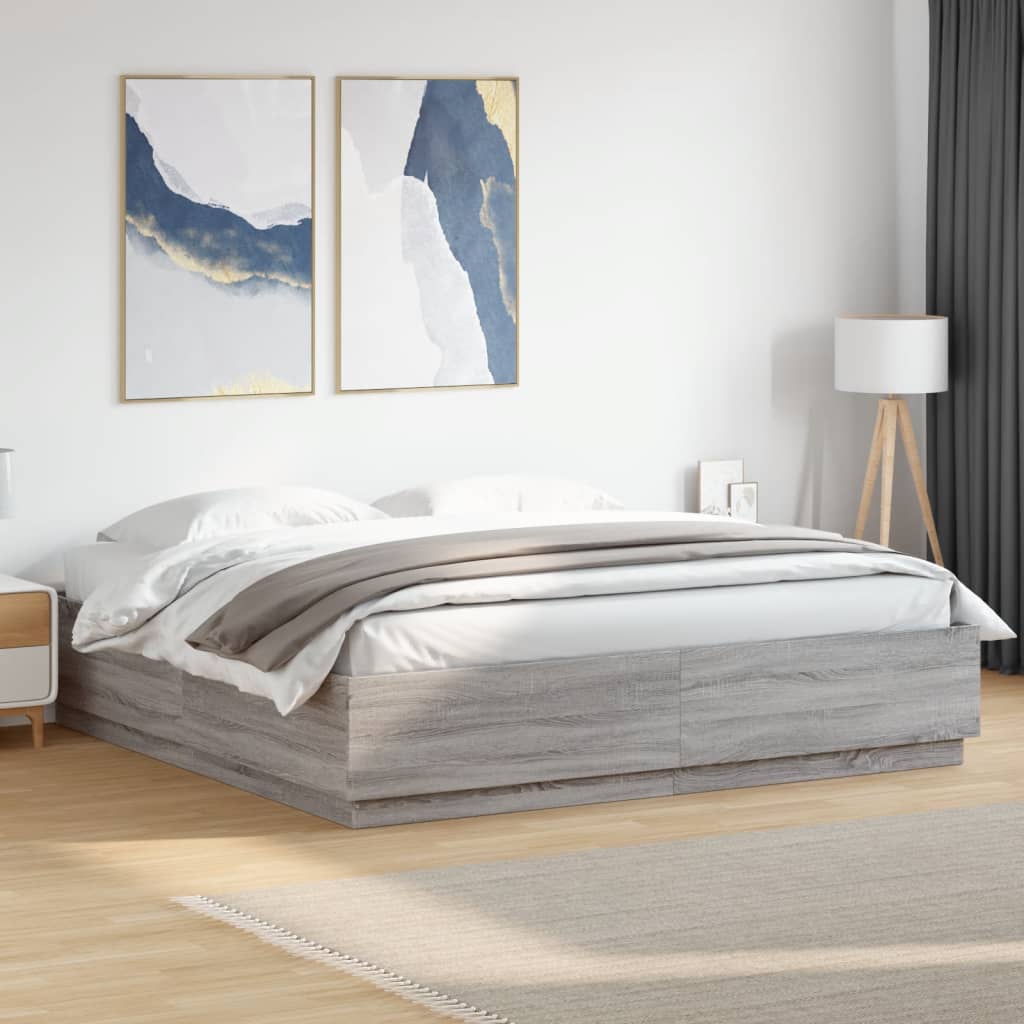 Okvir za krevet s LED svjetlima boja hrasta 200 x 200 cm drveni