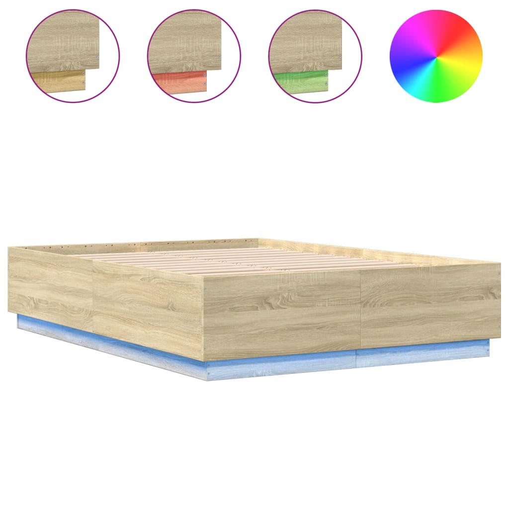 Okvir za krevet s LED svjetlima boja hrasta 160 x 200 cm drveni
