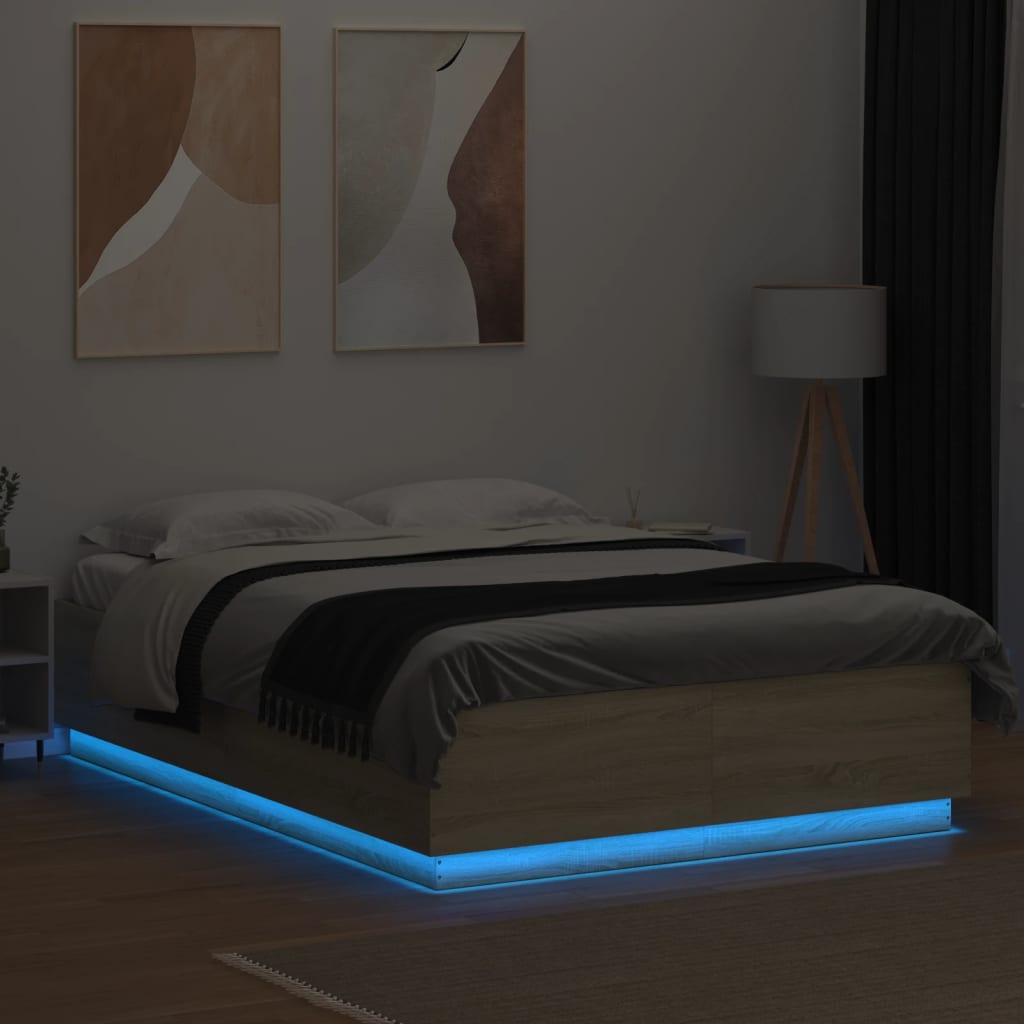 Okvir za krevet s LED svjetlima boja hrasta 160 x 200 cm drveni