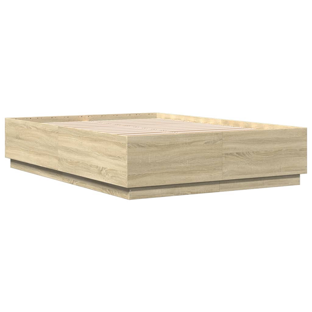 Okvir za krevet s LED svjetlima boja hrasta 160 x 200 cm drveni