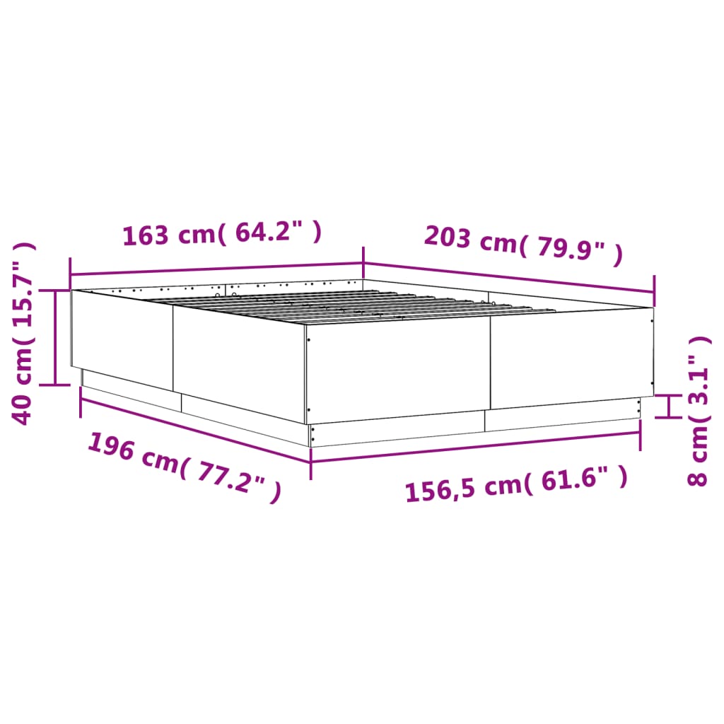 Okvir za krevet s LED svjetlima boja hrasta 160 x 200 cm drveni