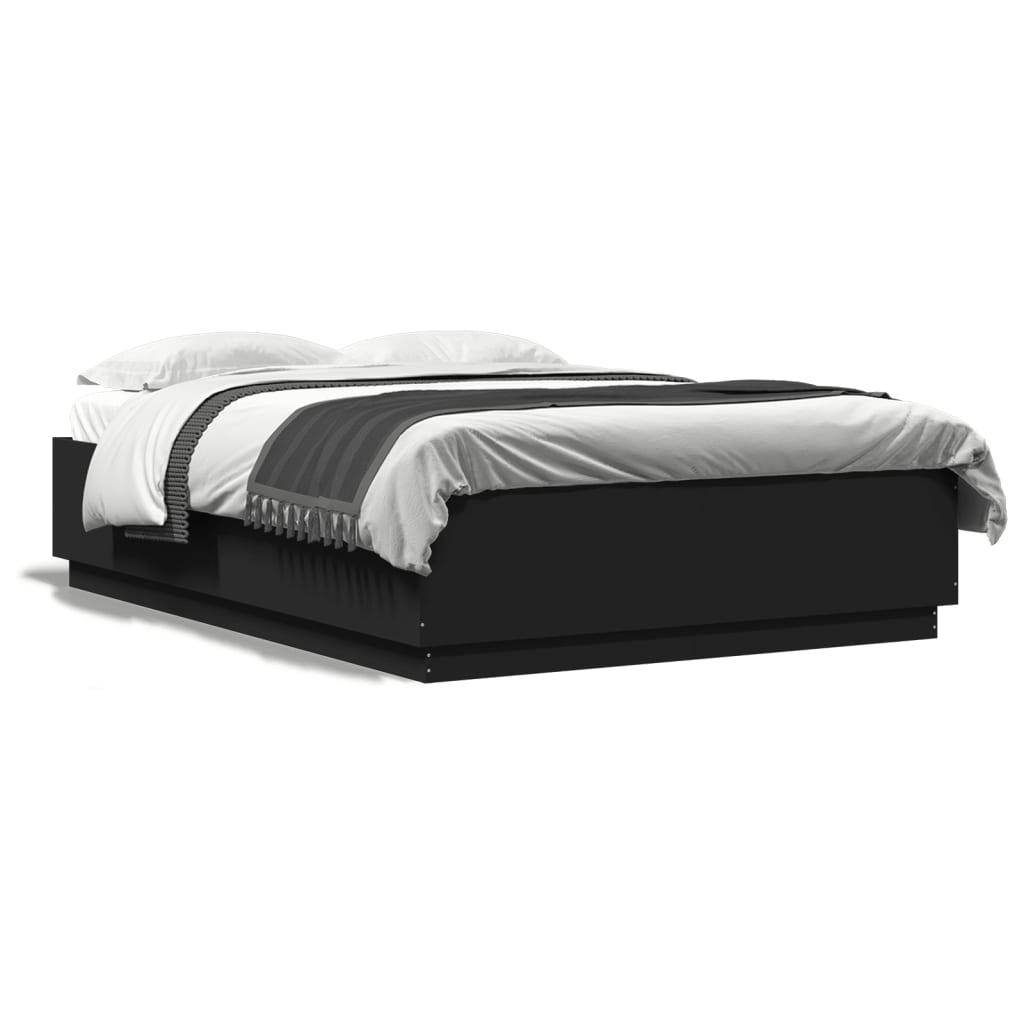 Okvir kreveta s LED svjetlima crni 150 x 200 cm drveni