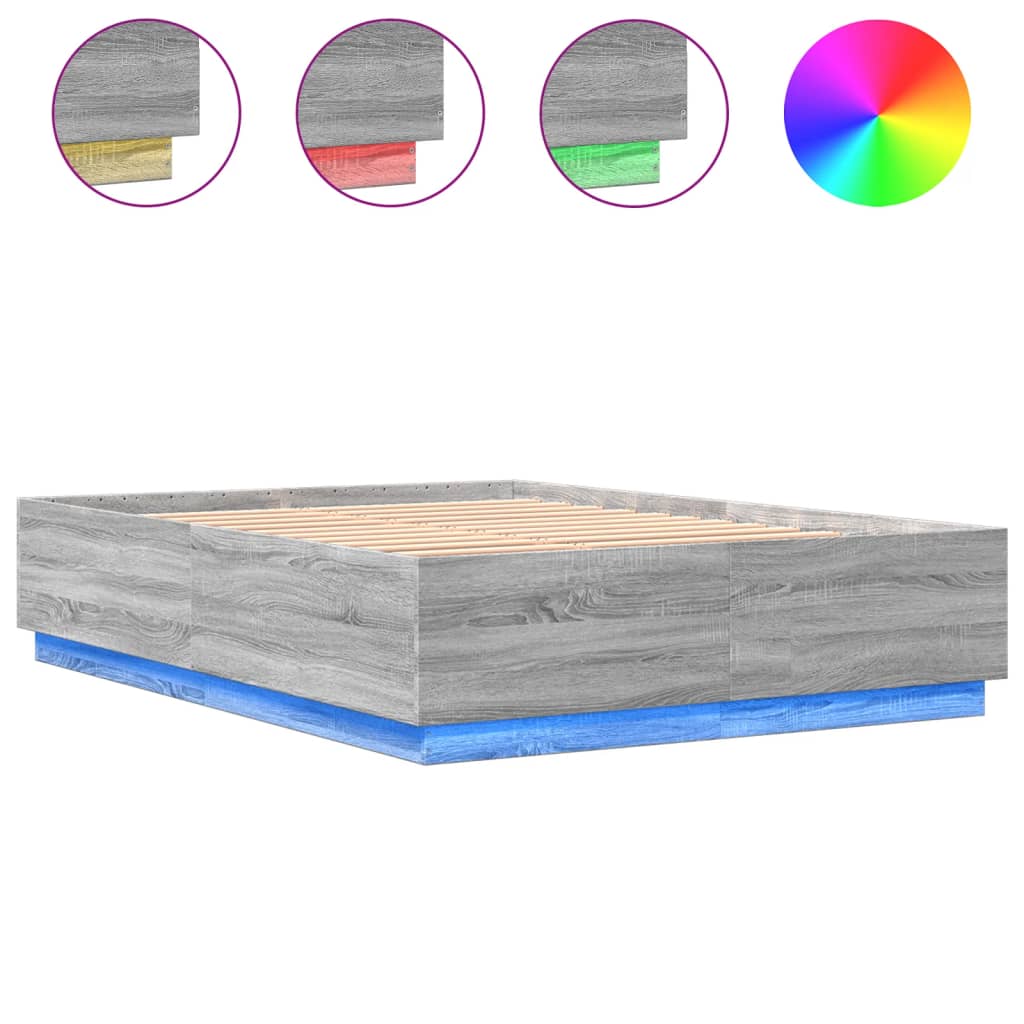 Okvir za krevet s LED svjetlima boja hrasta 150 x 200 cm drveni