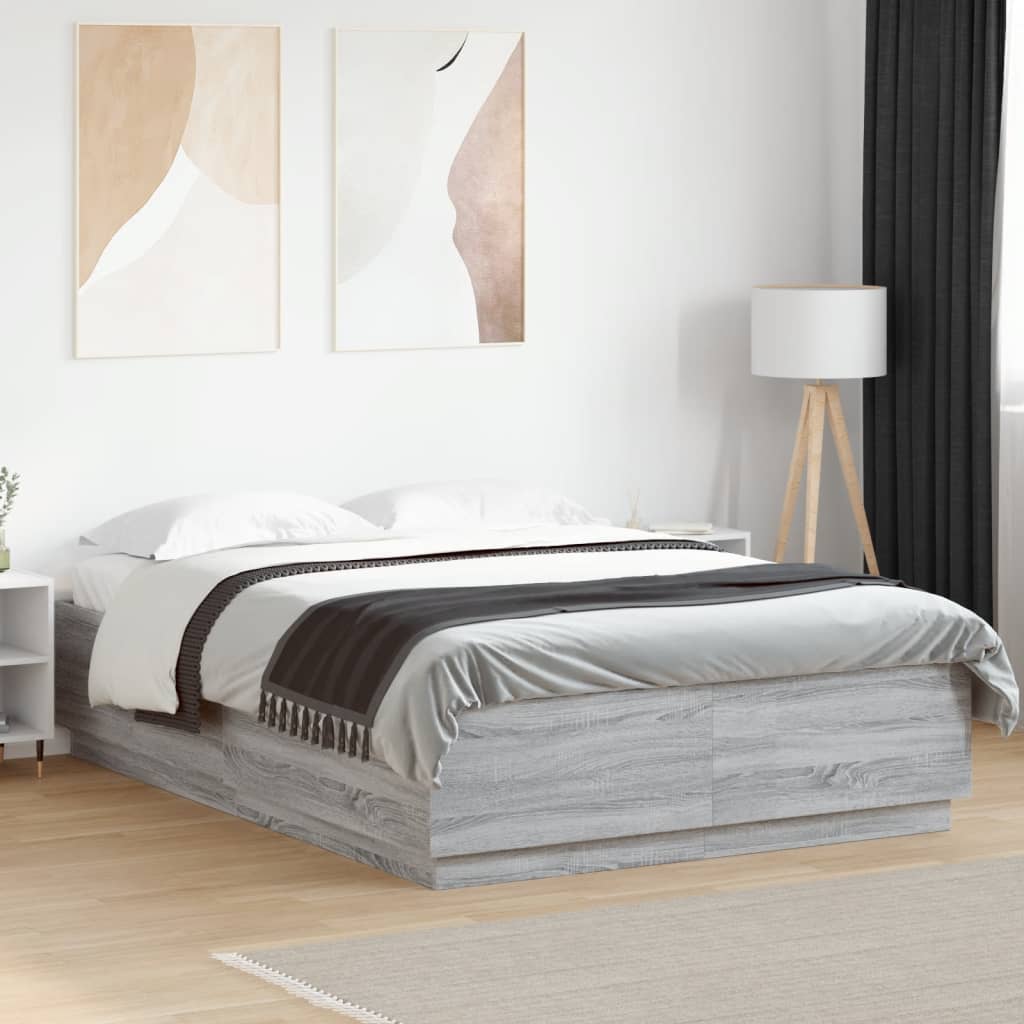 Okvir za krevet s LED svjetlima boja hrasta 150 x 200 cm drveni